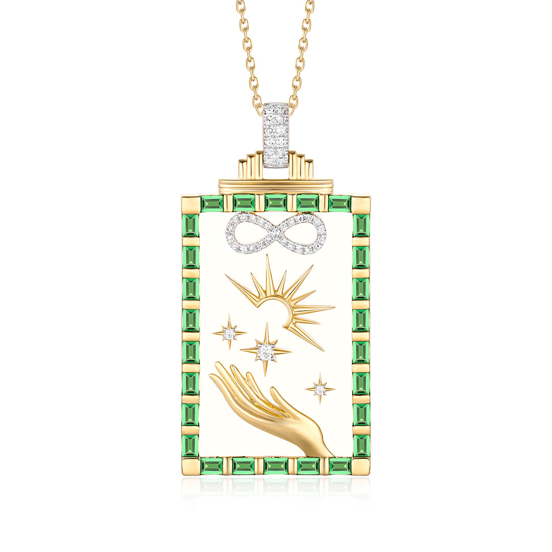 14K Yellow Gold Mother of Pearl, Tsavorite & Diamond Pendant - 9.20 CT MOP
