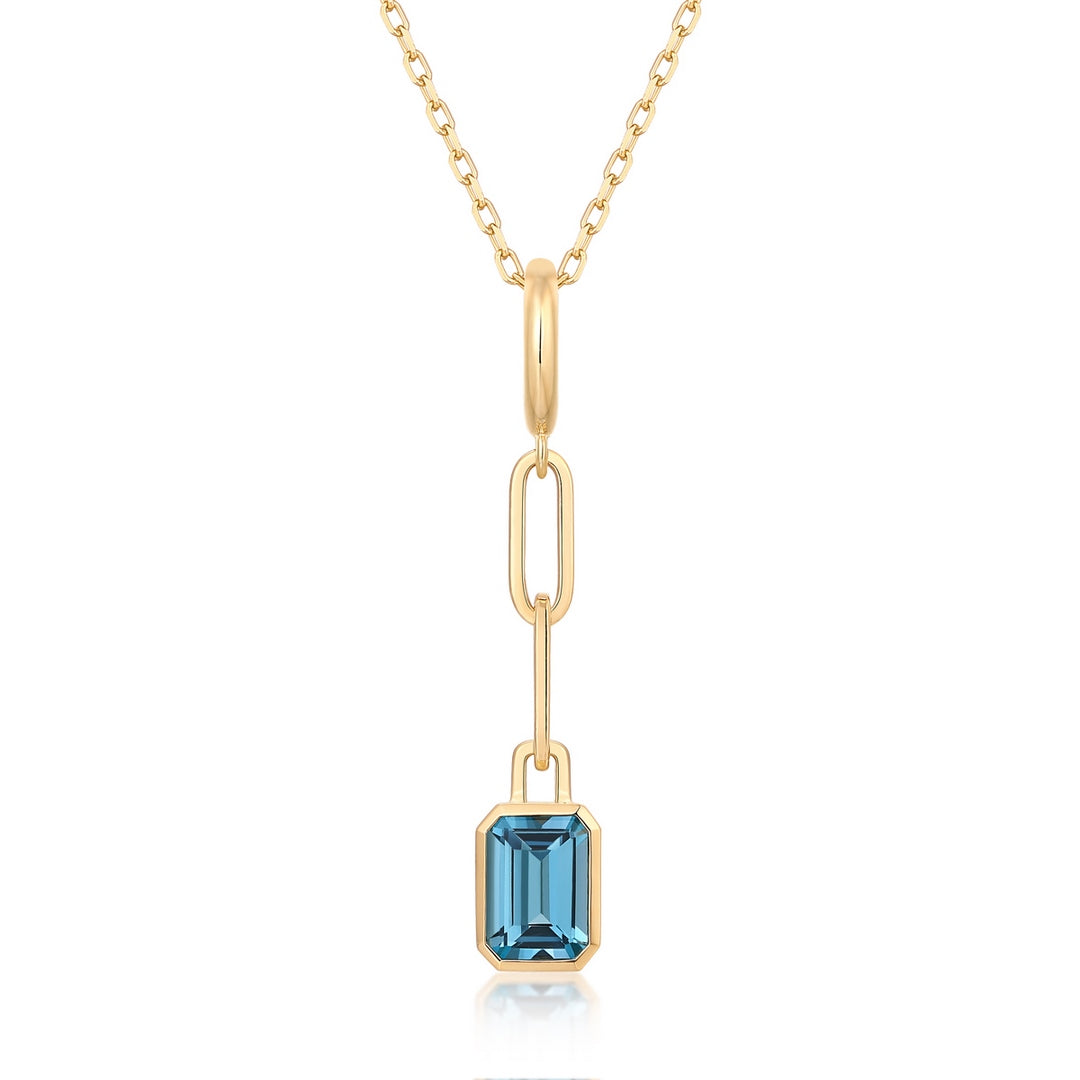 14K Yellow Gold Emerald-Cut Gemstone Drop Pendant Charm