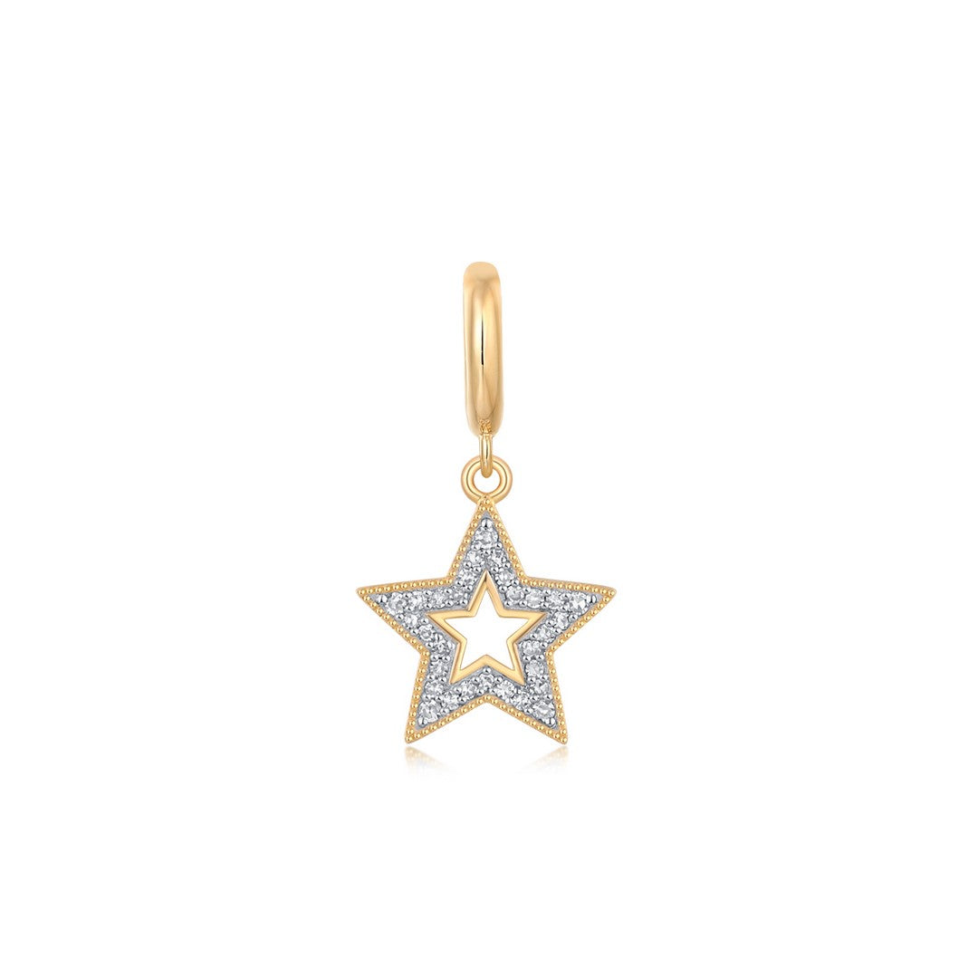 14K Yellow Gold Pavé Diamond Star Outline Pendant Charm
