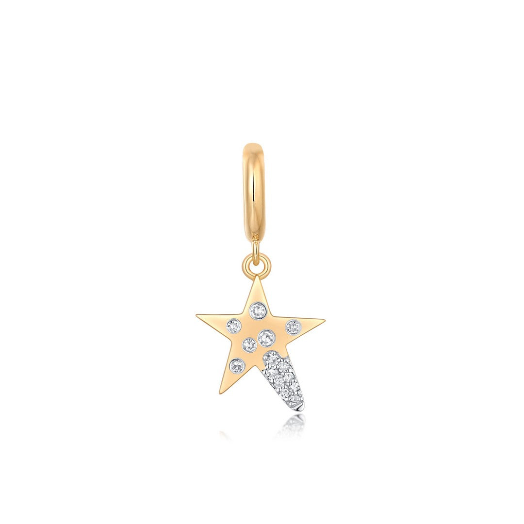 14K Yellow Gold Double Star Diamond Pendant Charm
