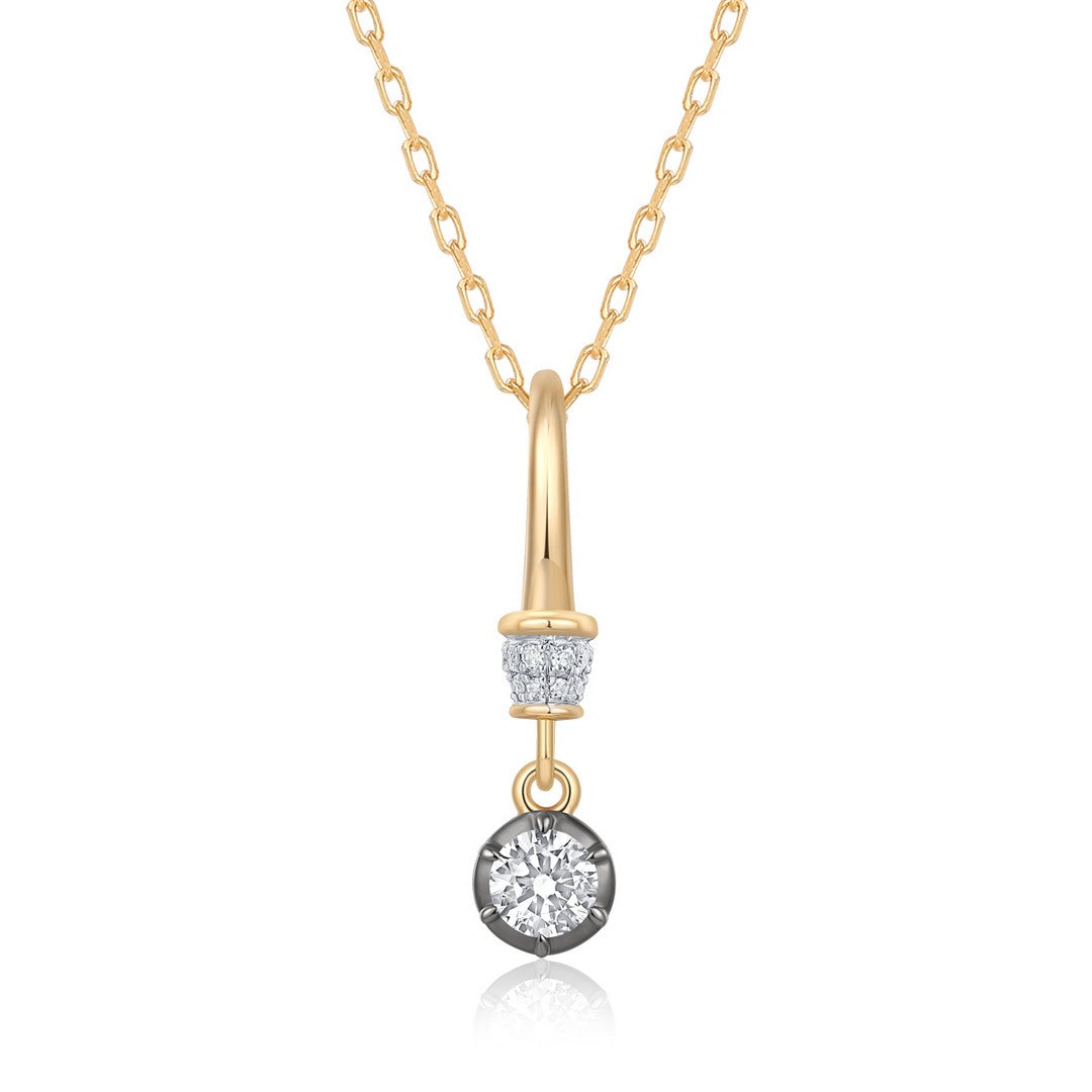 14K Yellow Gold Diamond Bar & Round Medallion Drop Pendant Charm
