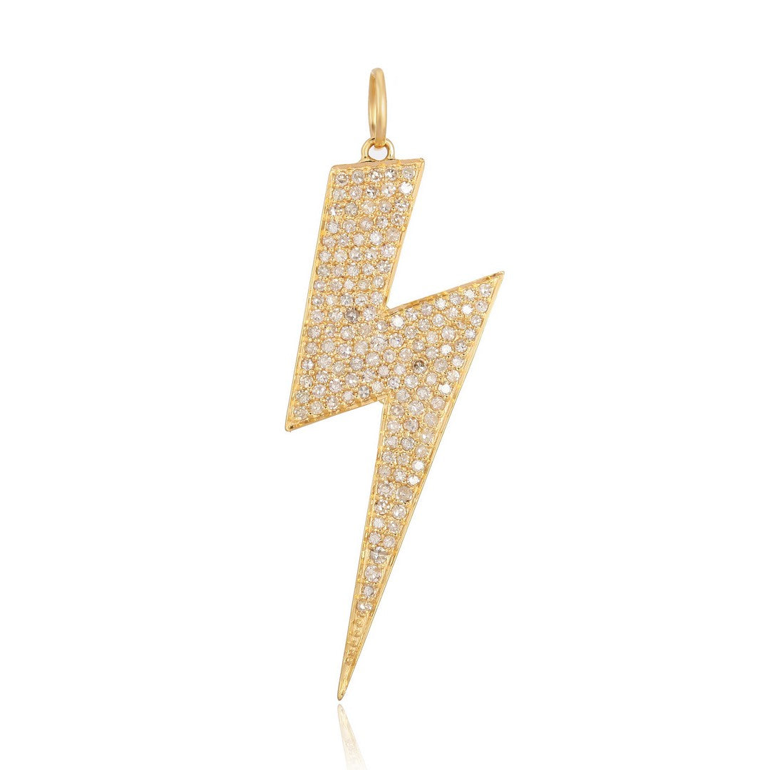 14K Yellow Gold Pavé Diamond Lightning Bolt Pendant