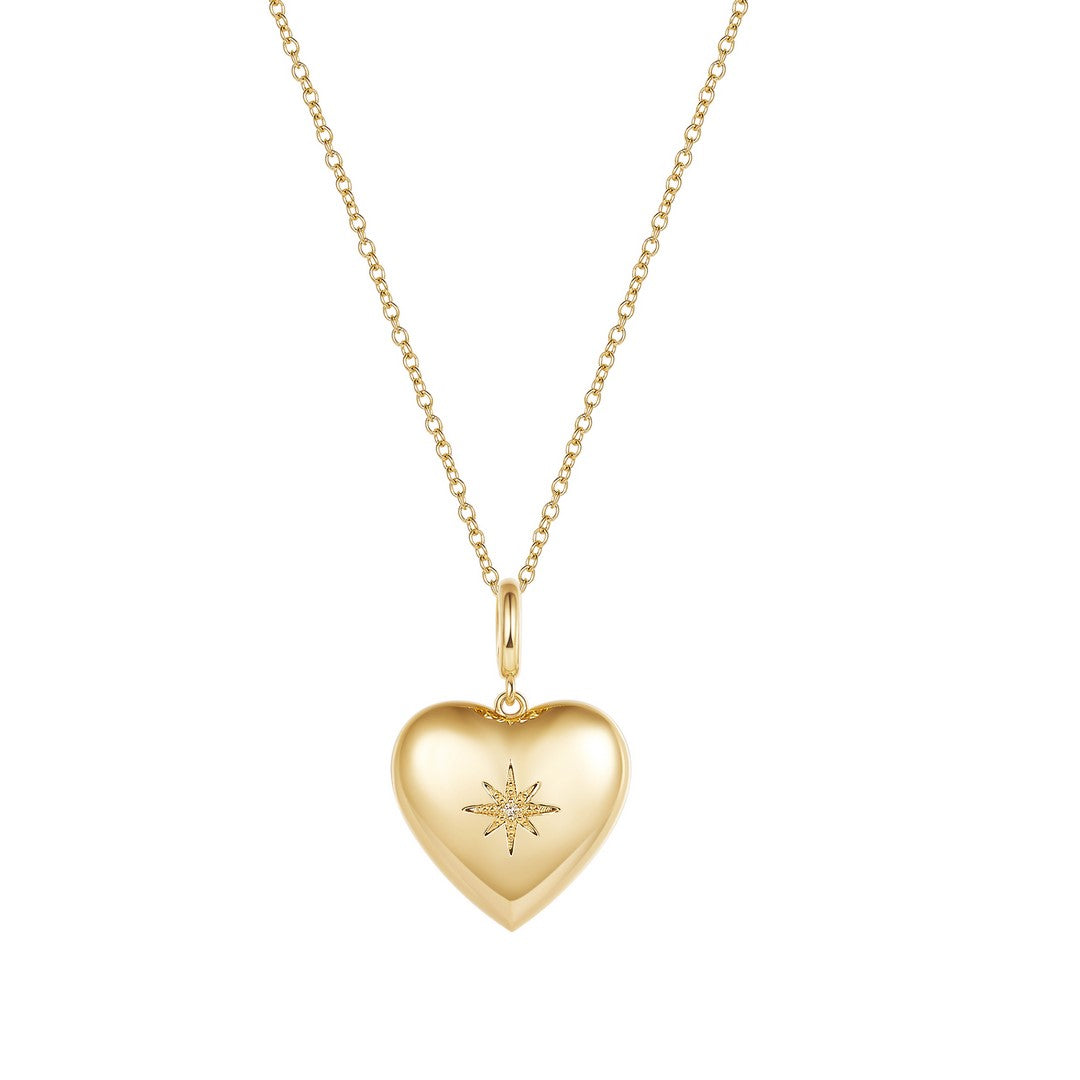 14K Yellow Gold Diamond Star Heart Pendant