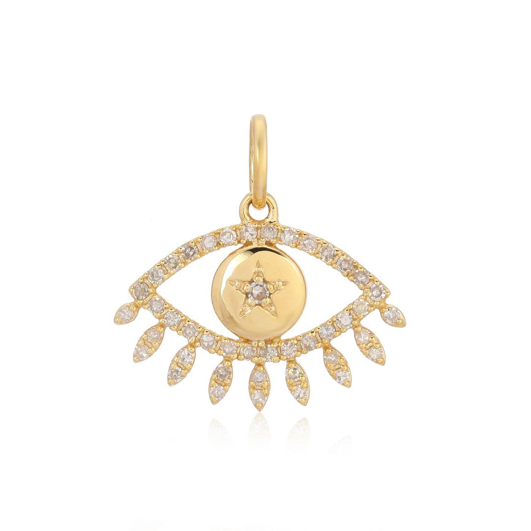14K Yellow Gold Diamond Eye Pendant with Star Disc