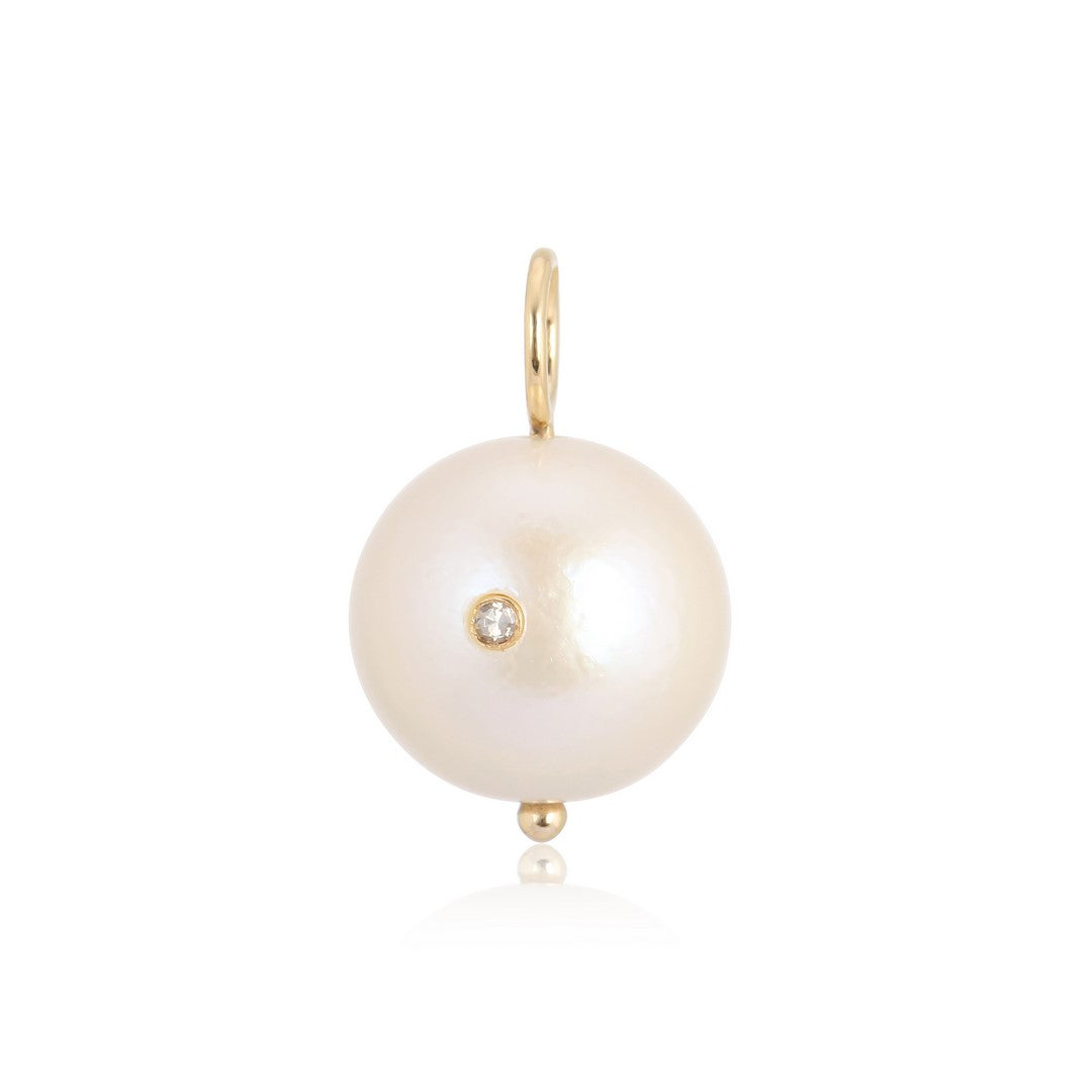 14K Yellow Gold Diamond Pearl Drop Pendant