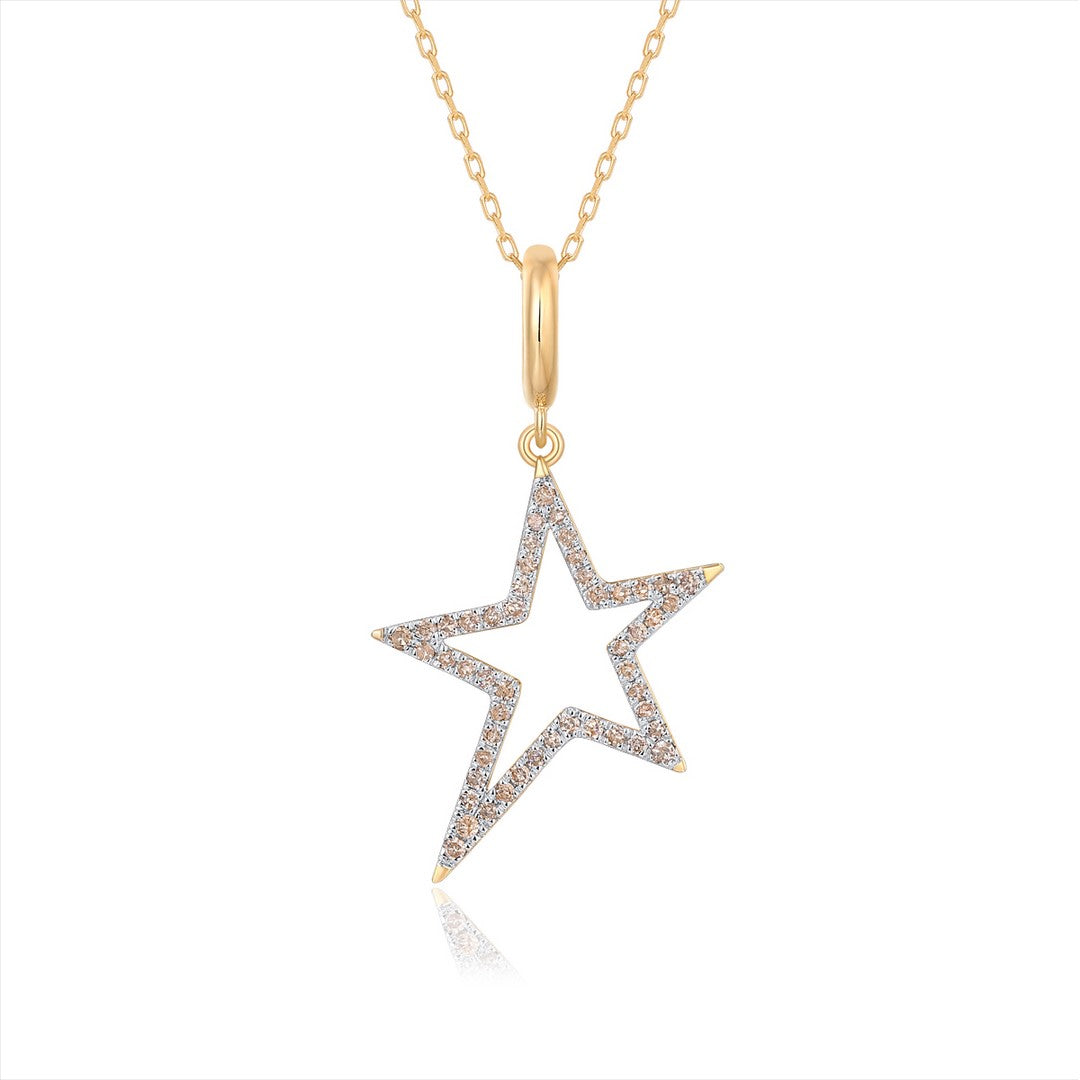 14K Yellow Gold Diamond Double Star Pendant