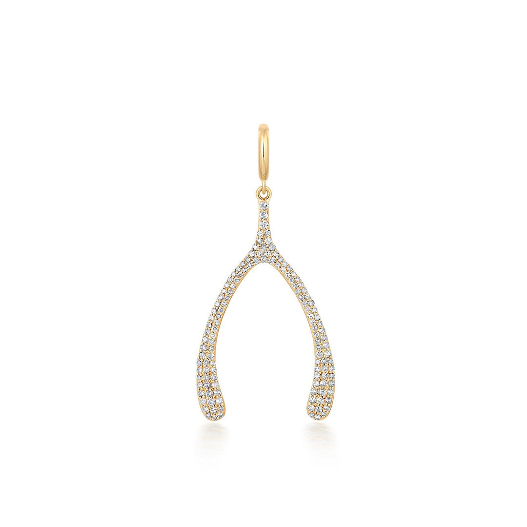 14K Yellow Gold Diamond Pavé Wishbone Pendant