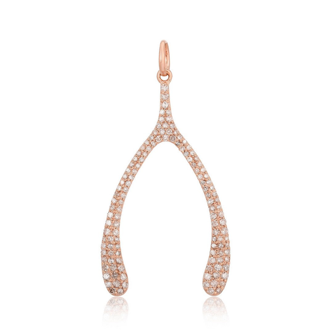 14K Yellow Gold Diamond Pavé Wishbone Pendant