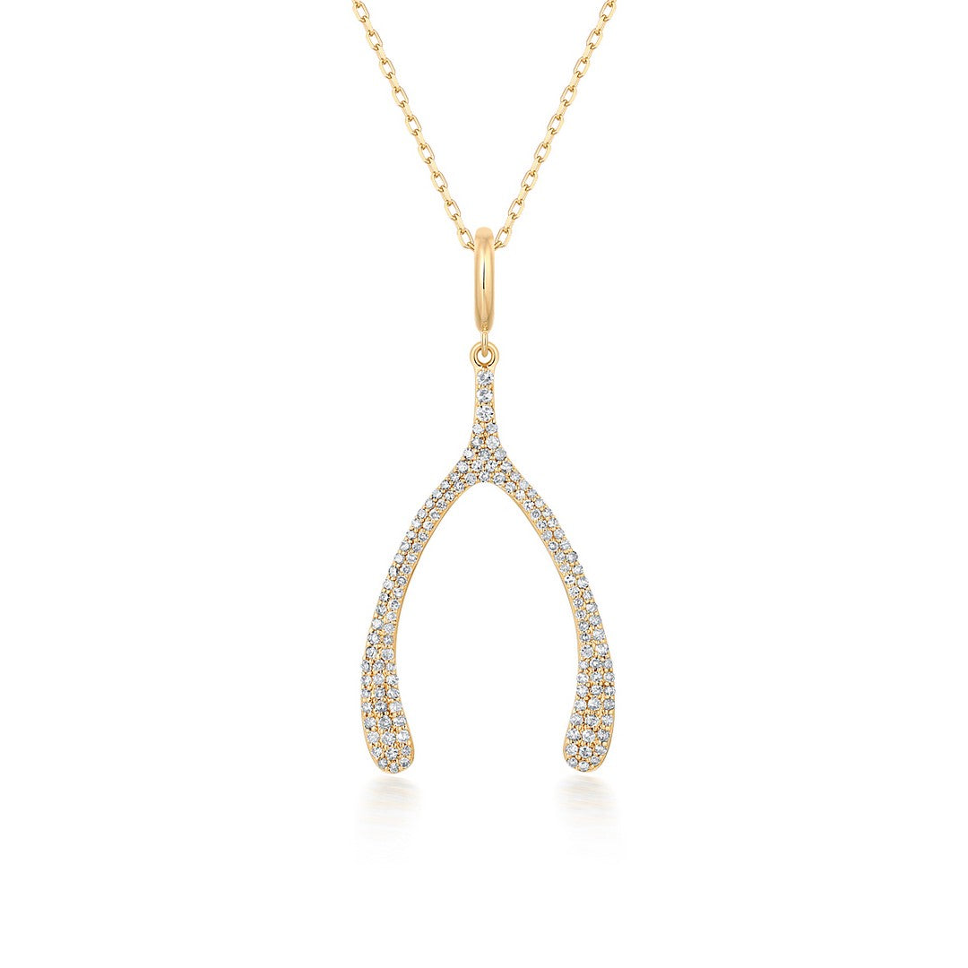 14K Yellow Gold Diamond Pavé Wishbone Pendant