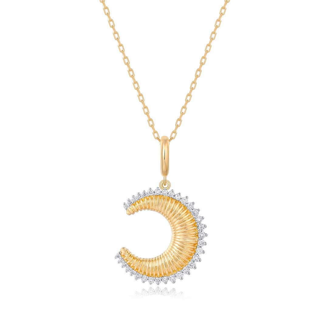 Crescent Moon Diamond Pendant in 14K Gold