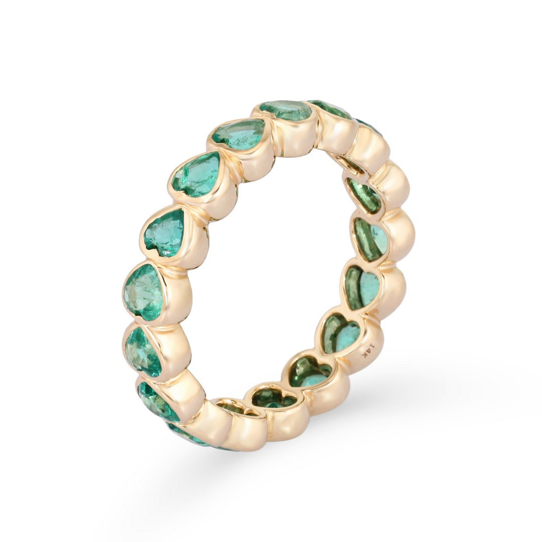 14K Yellow Gold Bezel-Set Heart-Shaped Diamond Eternity Ring (1.40CT)