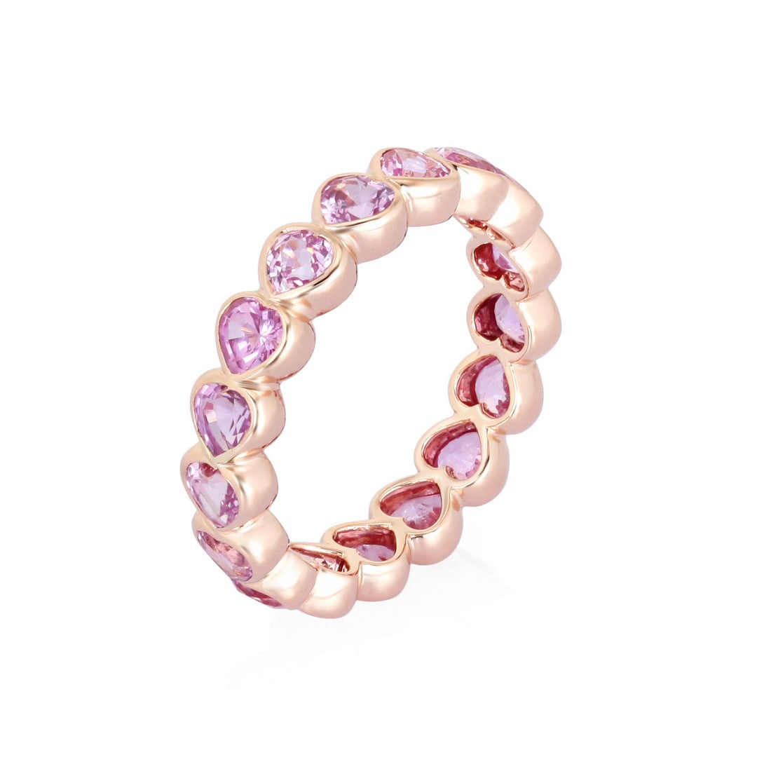 14K Yellow Gold Bezel-Set Heart-Shaped Diamond Eternity Ring (1.40CT)