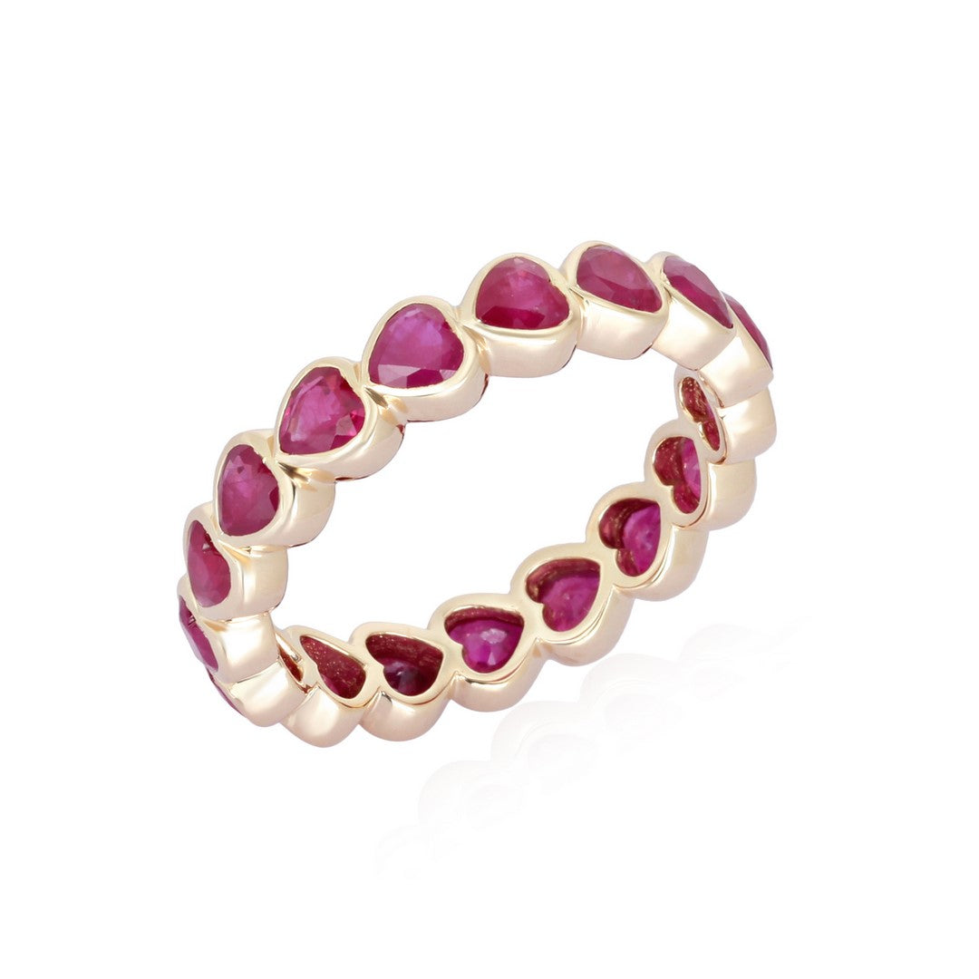 14K Yellow Gold Bezel-Set Heart-Shaped Diamond Eternity Ring (1.40CT)