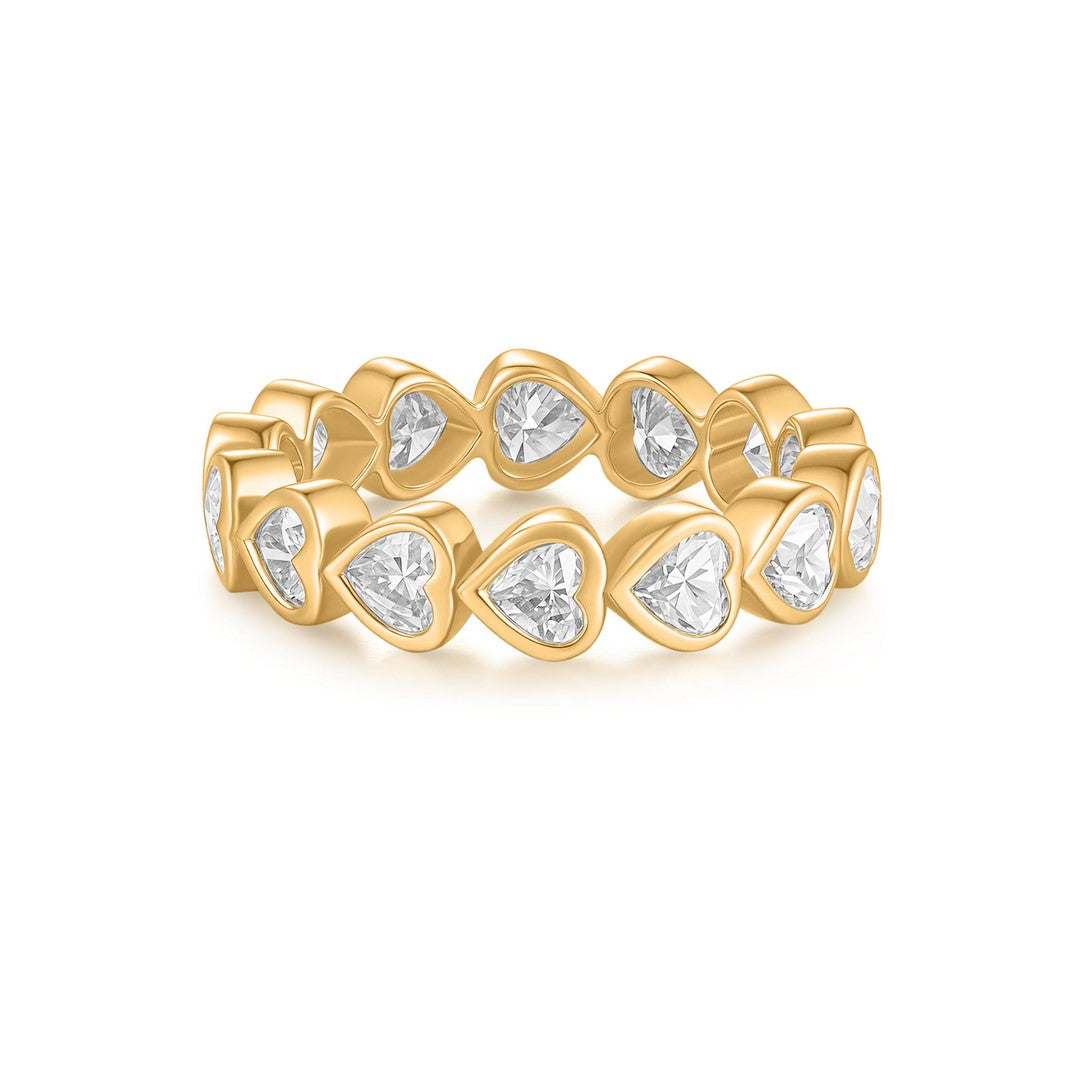 14K Yellow Gold Bezel-Set Heart-Shaped Diamond Eternity Ring (1.40CT)