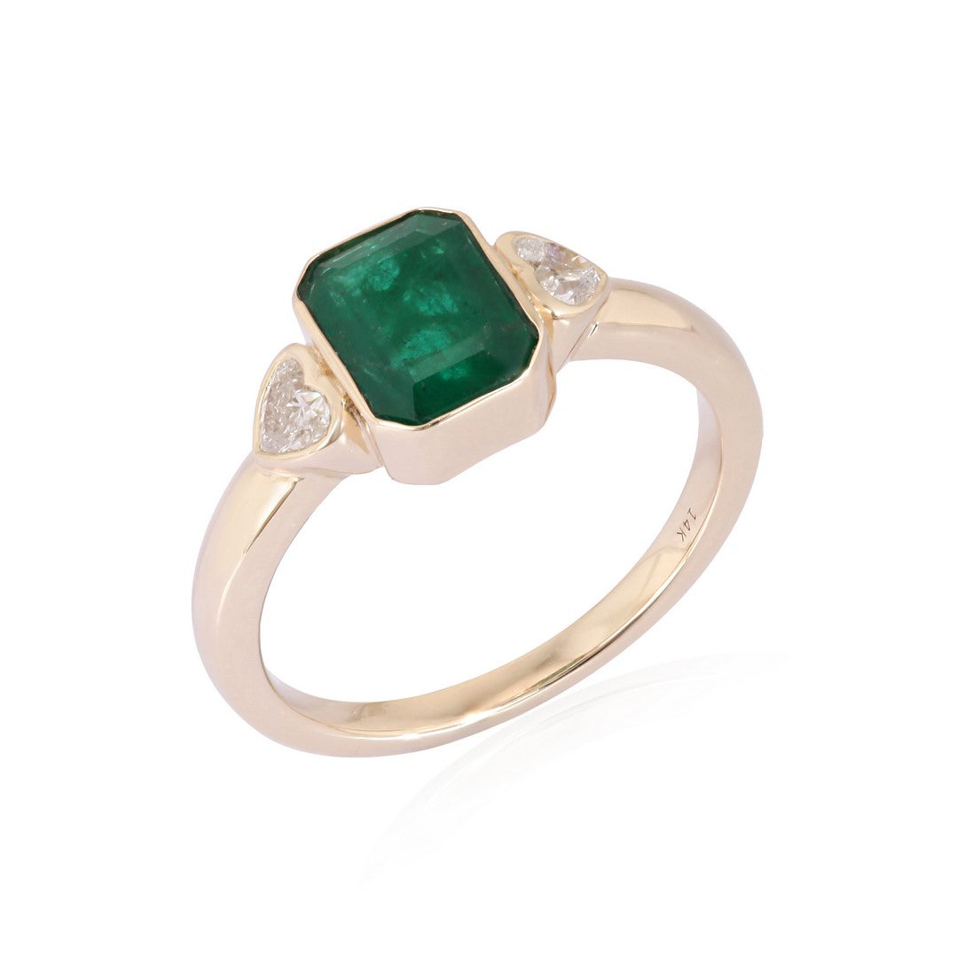 14K Yellow Gold Heart Diamond & Emerald Ring (1.58CT)