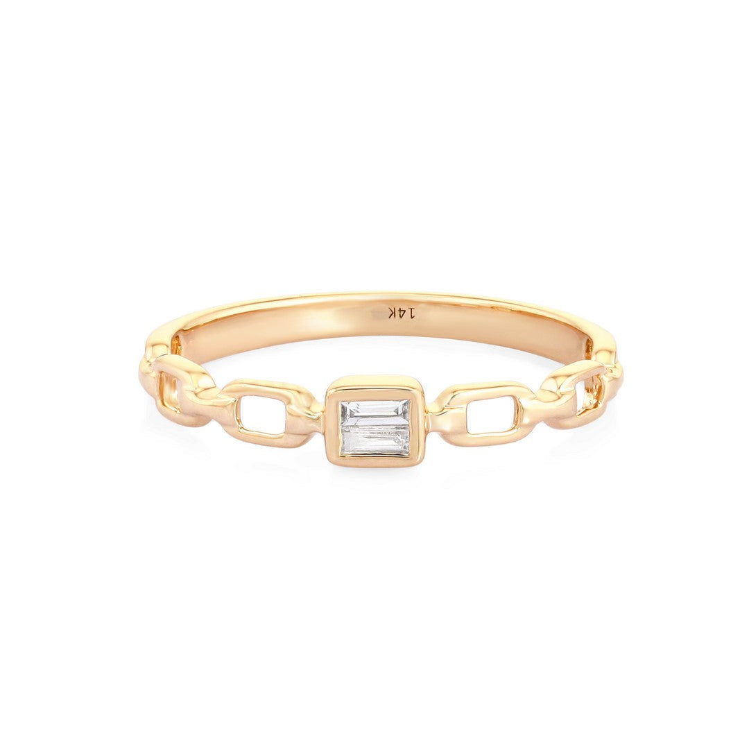 14K Gold Diamond Ring - Classic Band with Baguette Diamonds