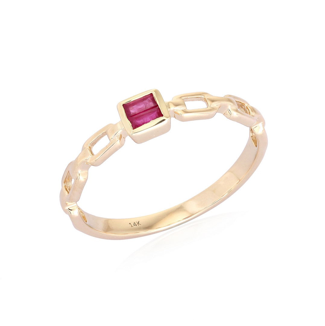 14K Gold Diamond Ring - Classic Band with Baguette Diamonds