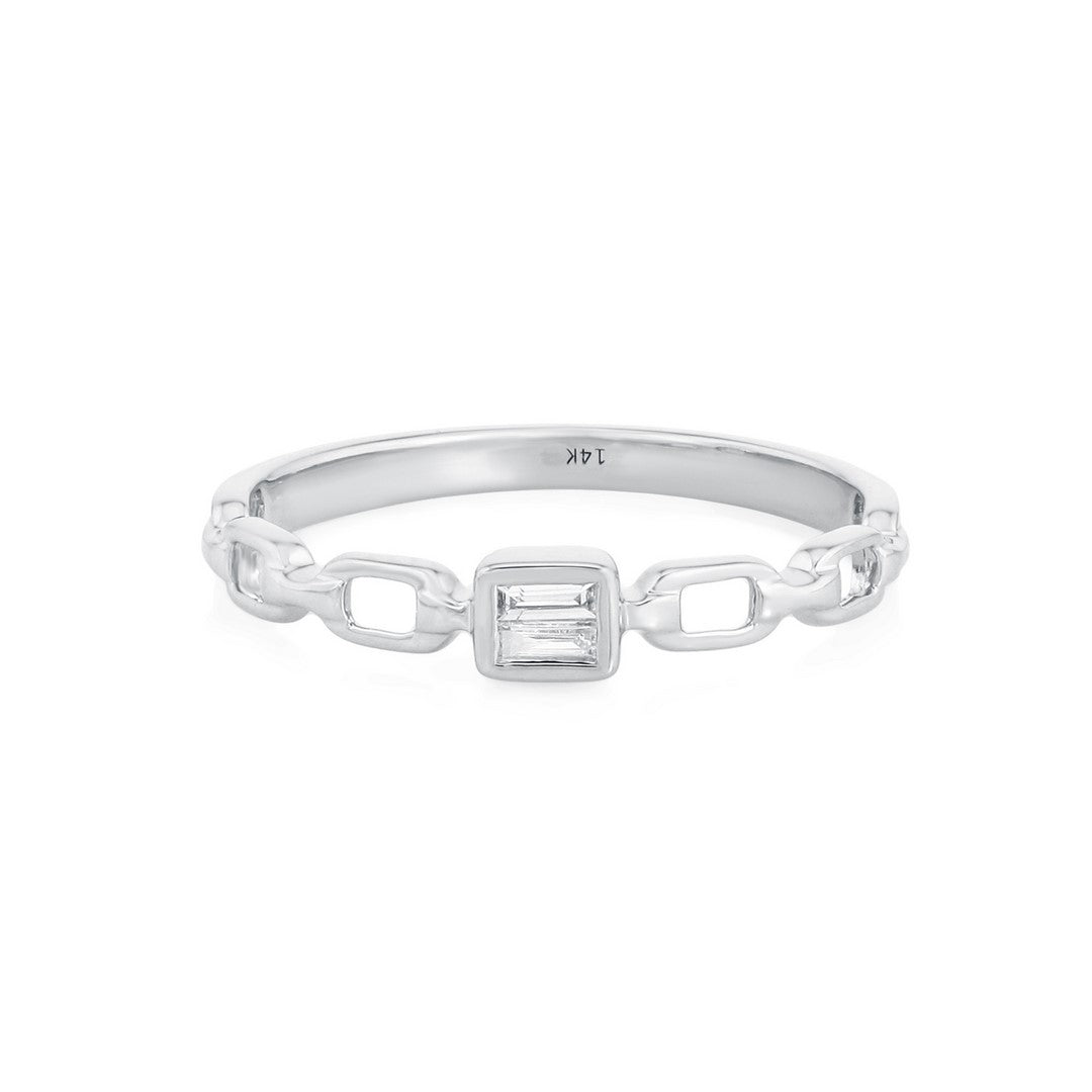 14K Gold Diamond Ring - Classic Band with Baguette Diamonds