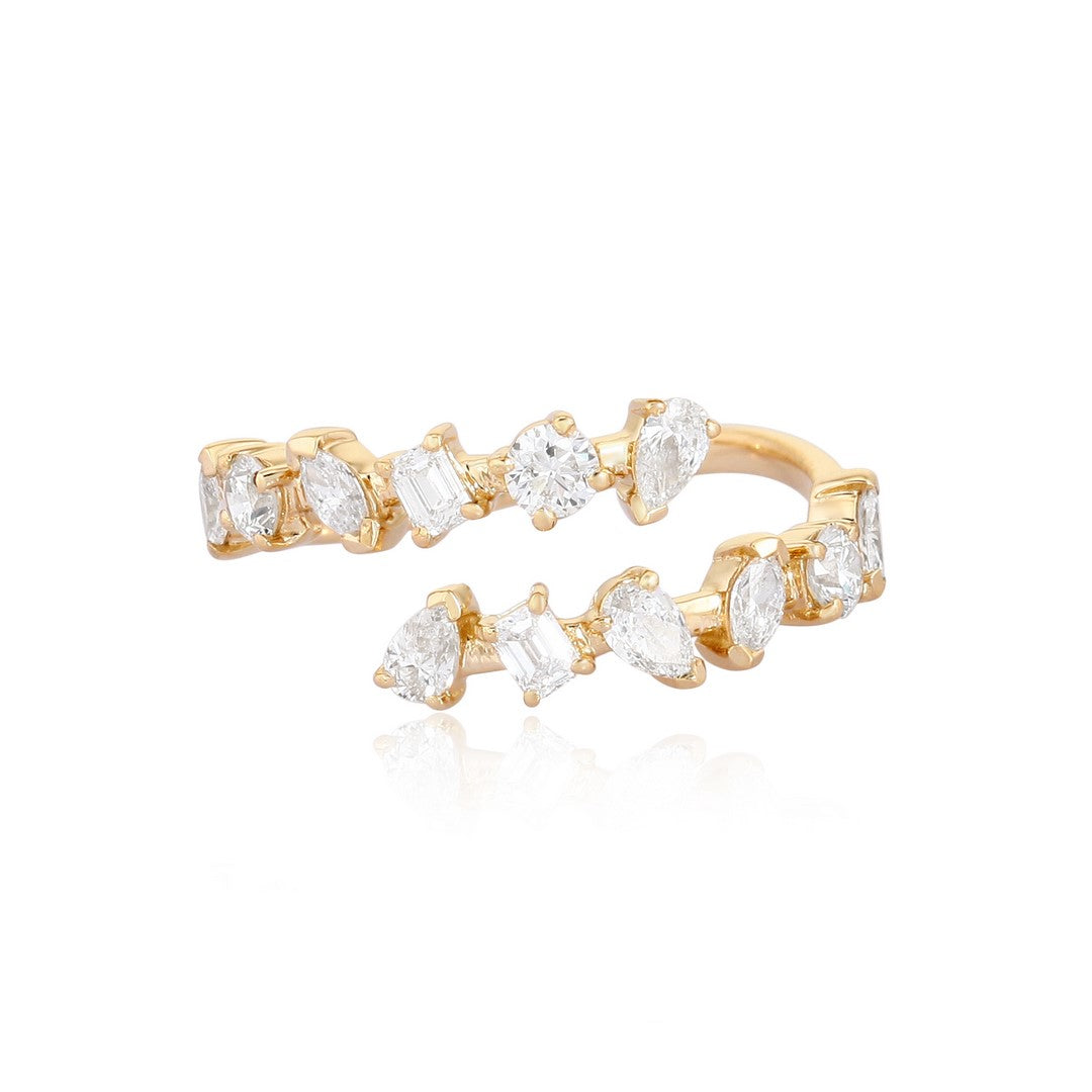 14k Yellow Gold Pink Gemstone & Diamond Multi-Shape Open Ring