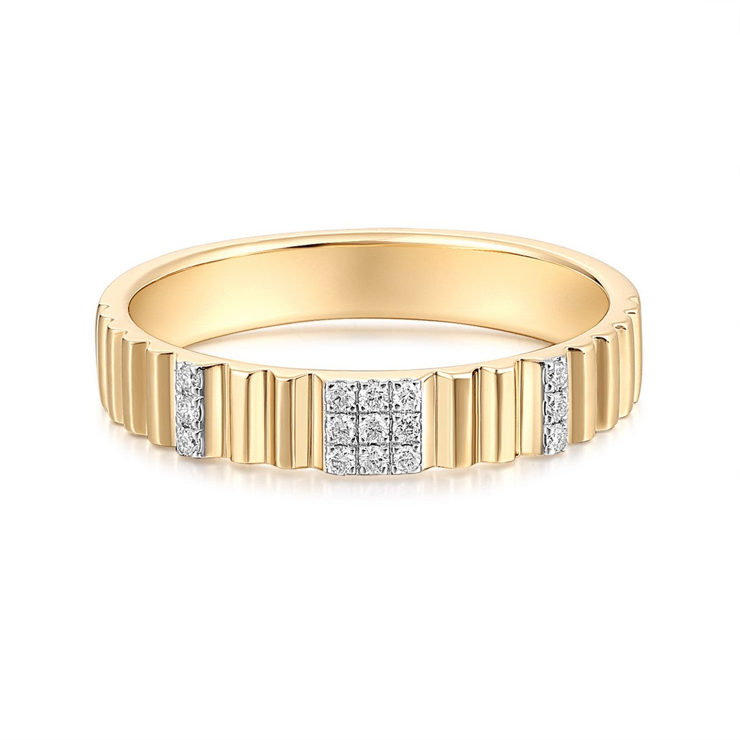 14k Yellow Gold Diamond Panel Ribbed Band Ring