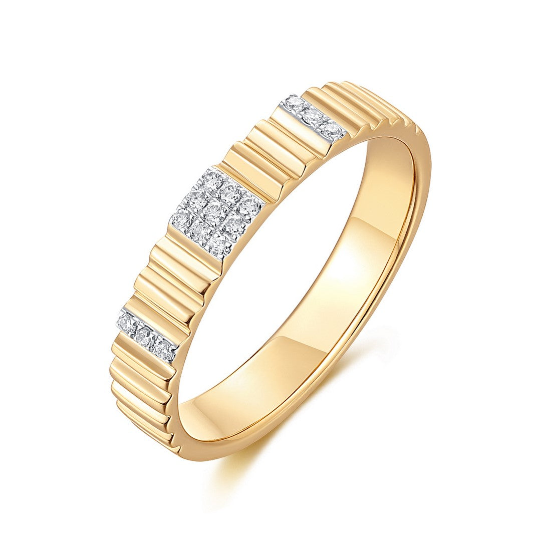 14k Yellow Gold Diamond Panel Ribbed Band Ring