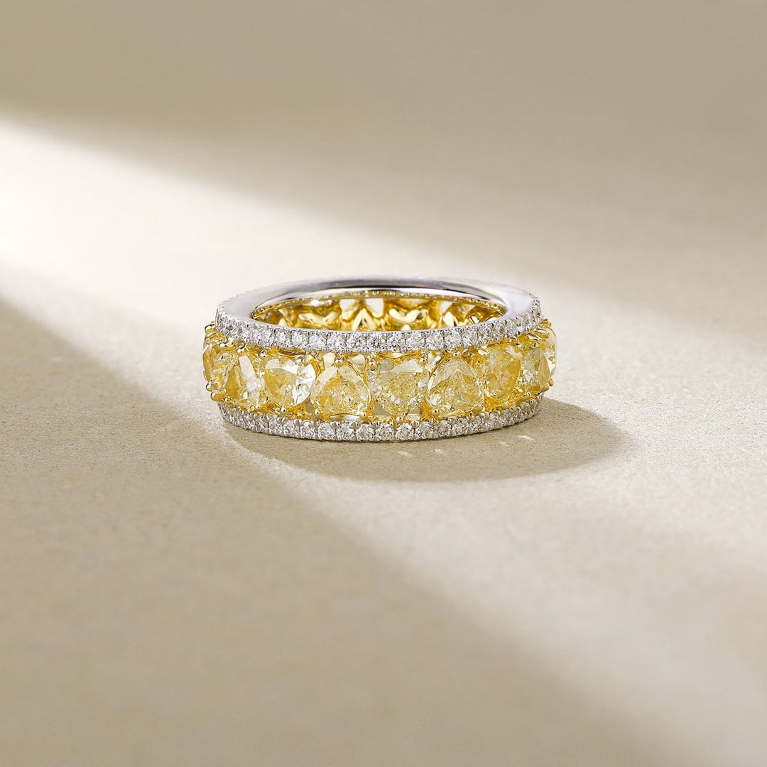 18k White Gold Mosaic Yellow Diamond & Pavé White Diamond Eternity Band