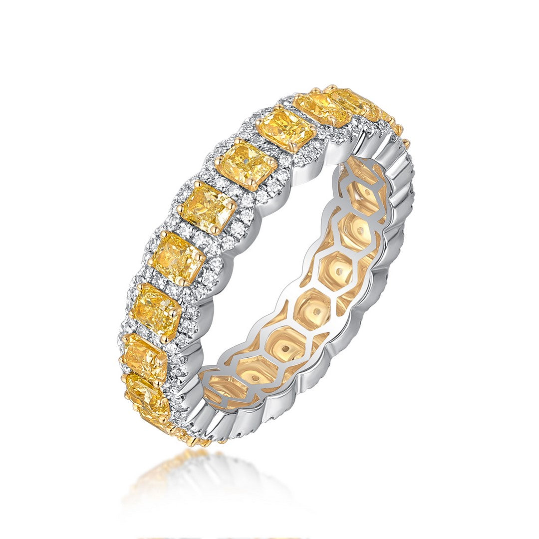 18k White Gold Radiant Yellow Diamond Halo Eternity Band