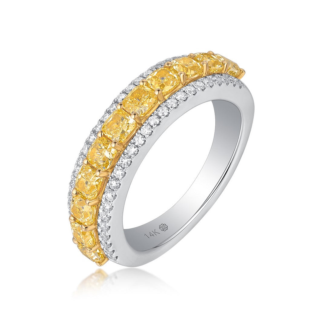 18k White Gold Yellow Square Diamond & Pavé White Diamond Band