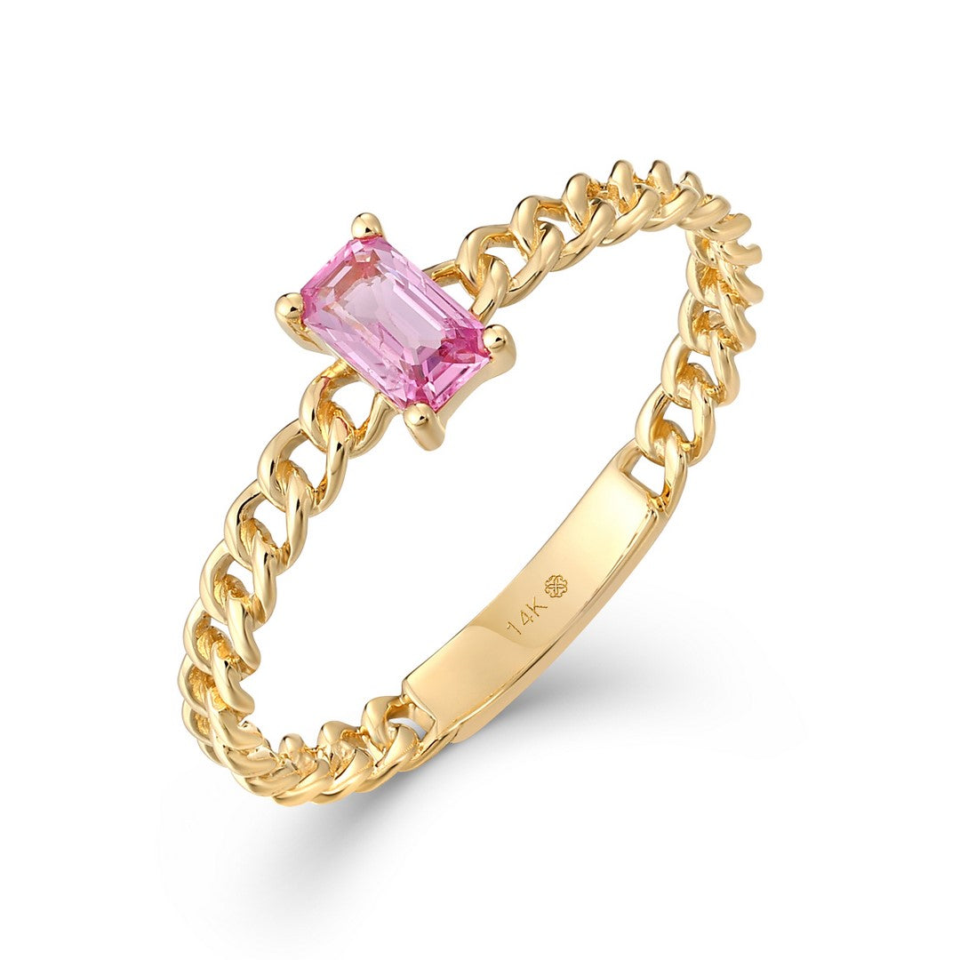 14k Yellow Gold Pink Sapphire Chain-Link Band Ring