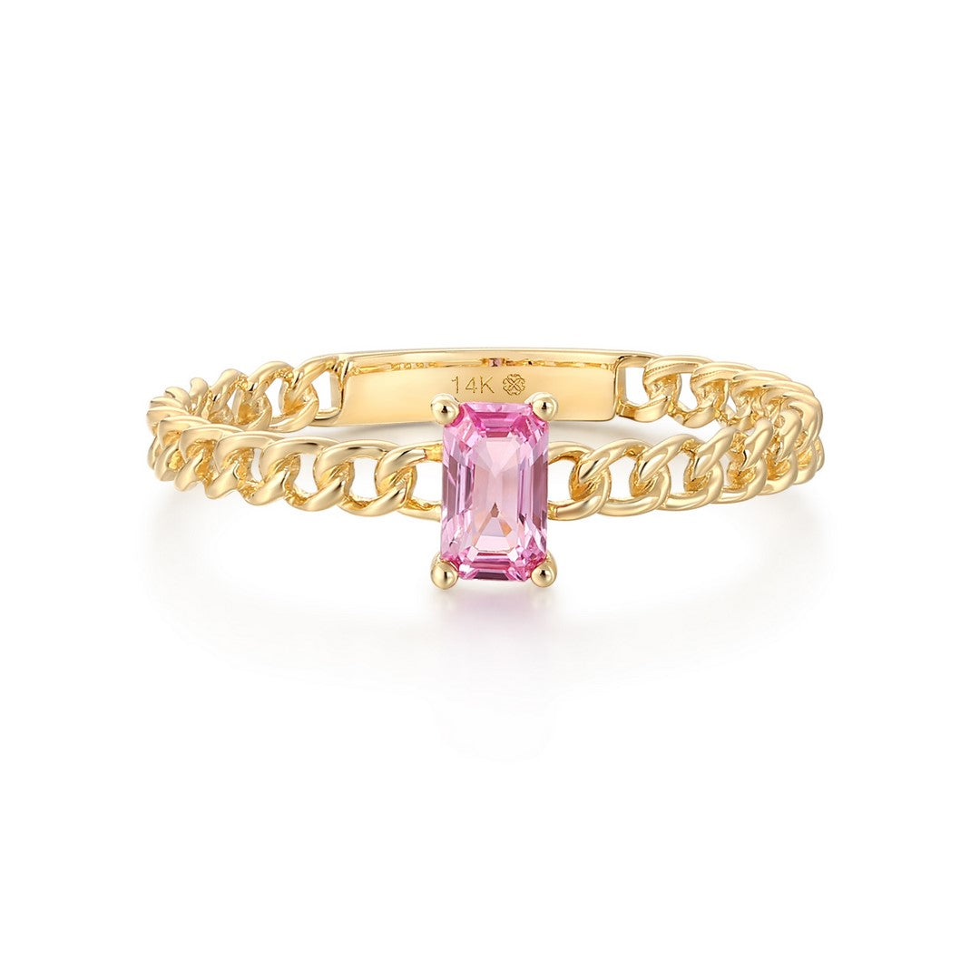 14k Yellow Gold Pink Sapphire Chain-Link Band Ring