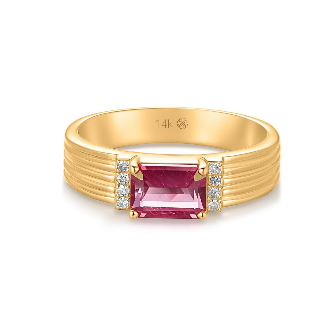 14K Yellow Gold Pink Tourmaline Diamond Ring