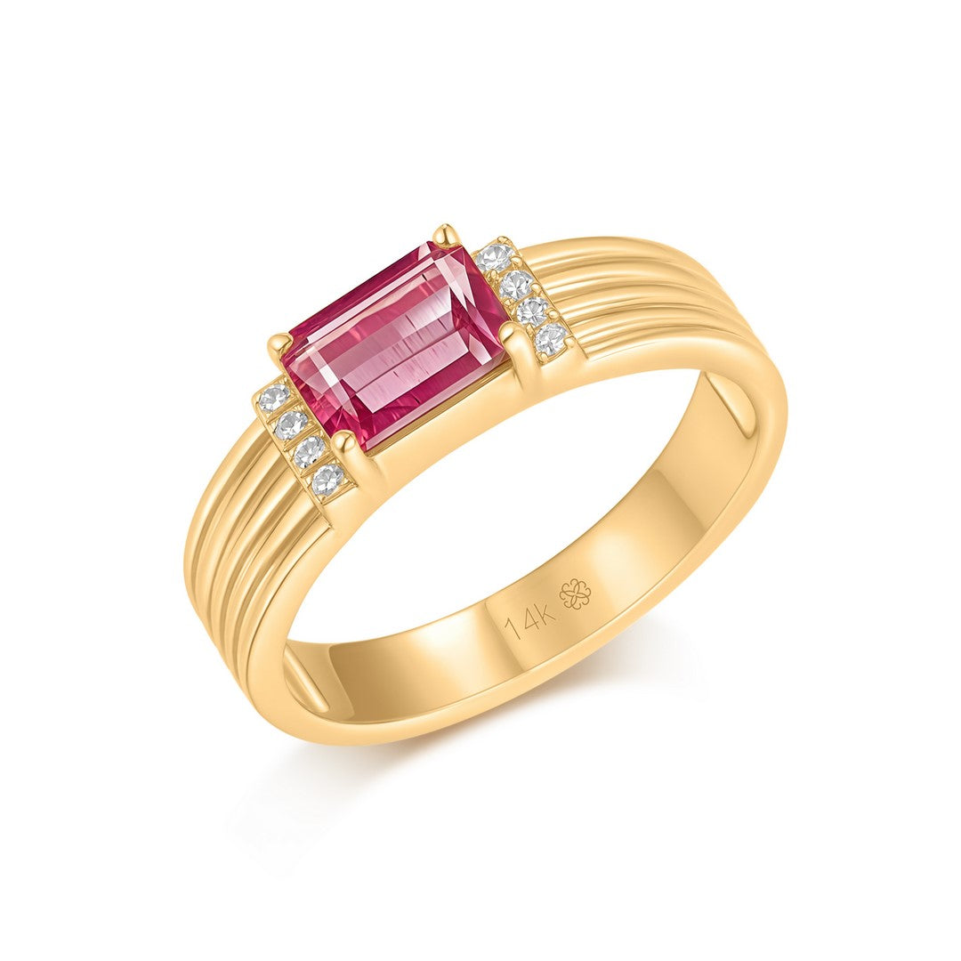 14K Yellow Gold Pink Tourmaline Diamond Ring