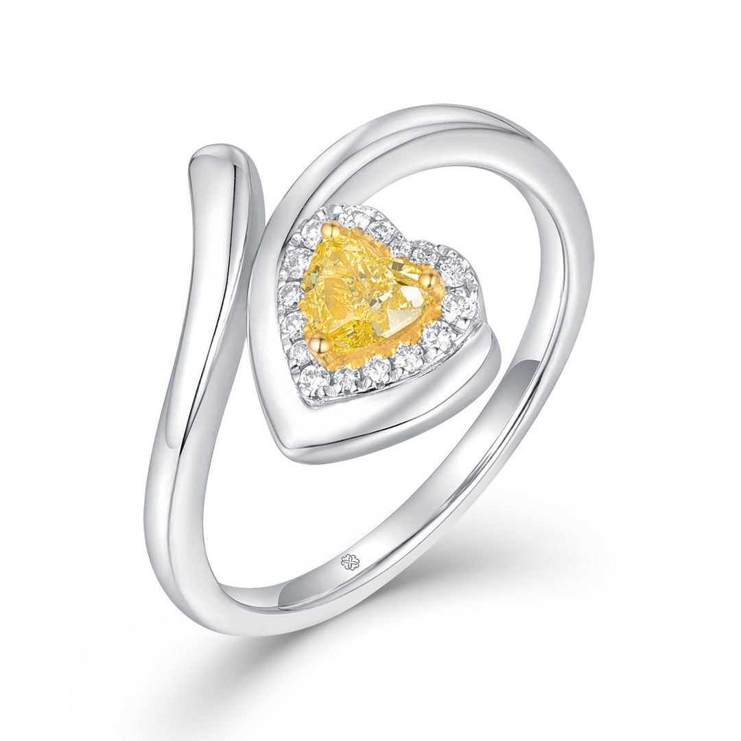 14K White Gold Yellow Diamond Heart Ring