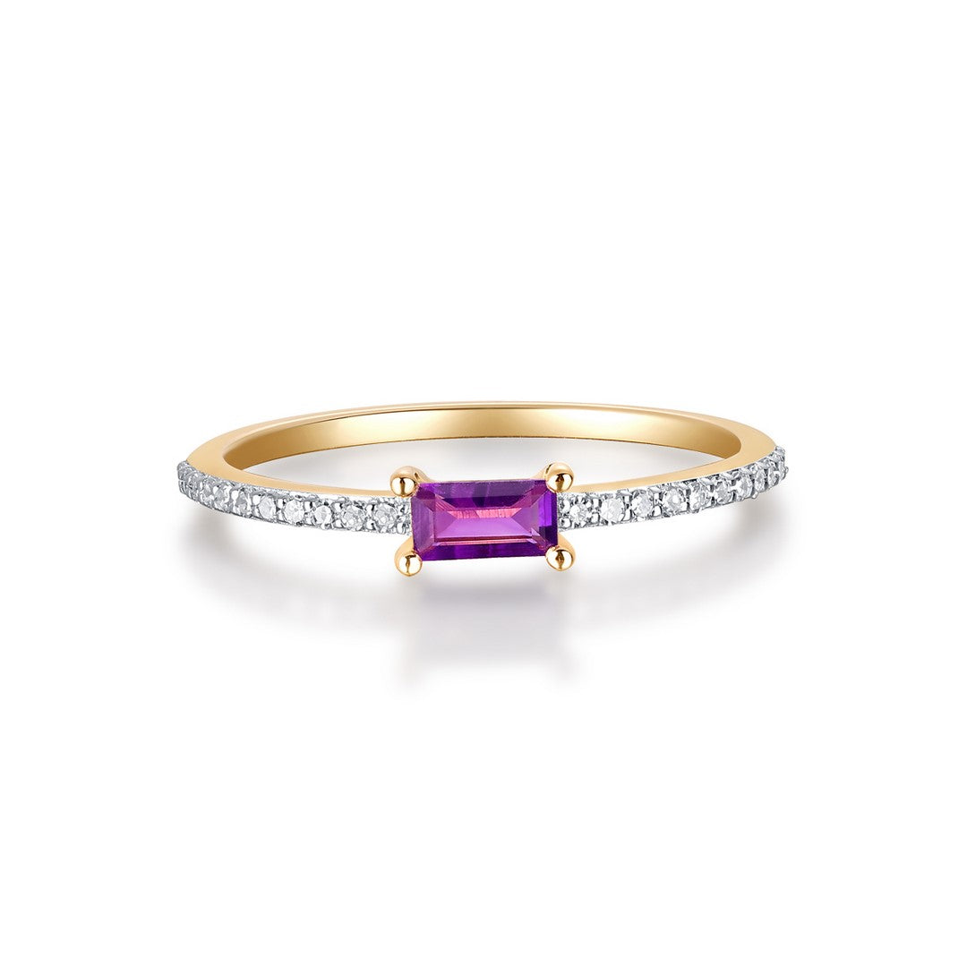 14K Yellow Gold Diamond and Amethyst Ring