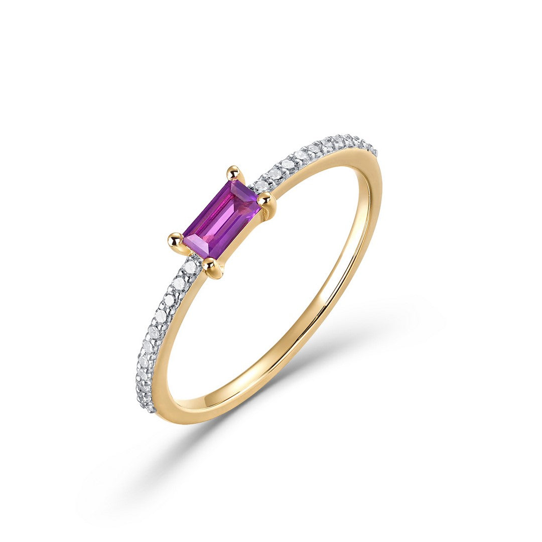14K Yellow Gold Diamond and Amethyst Ring