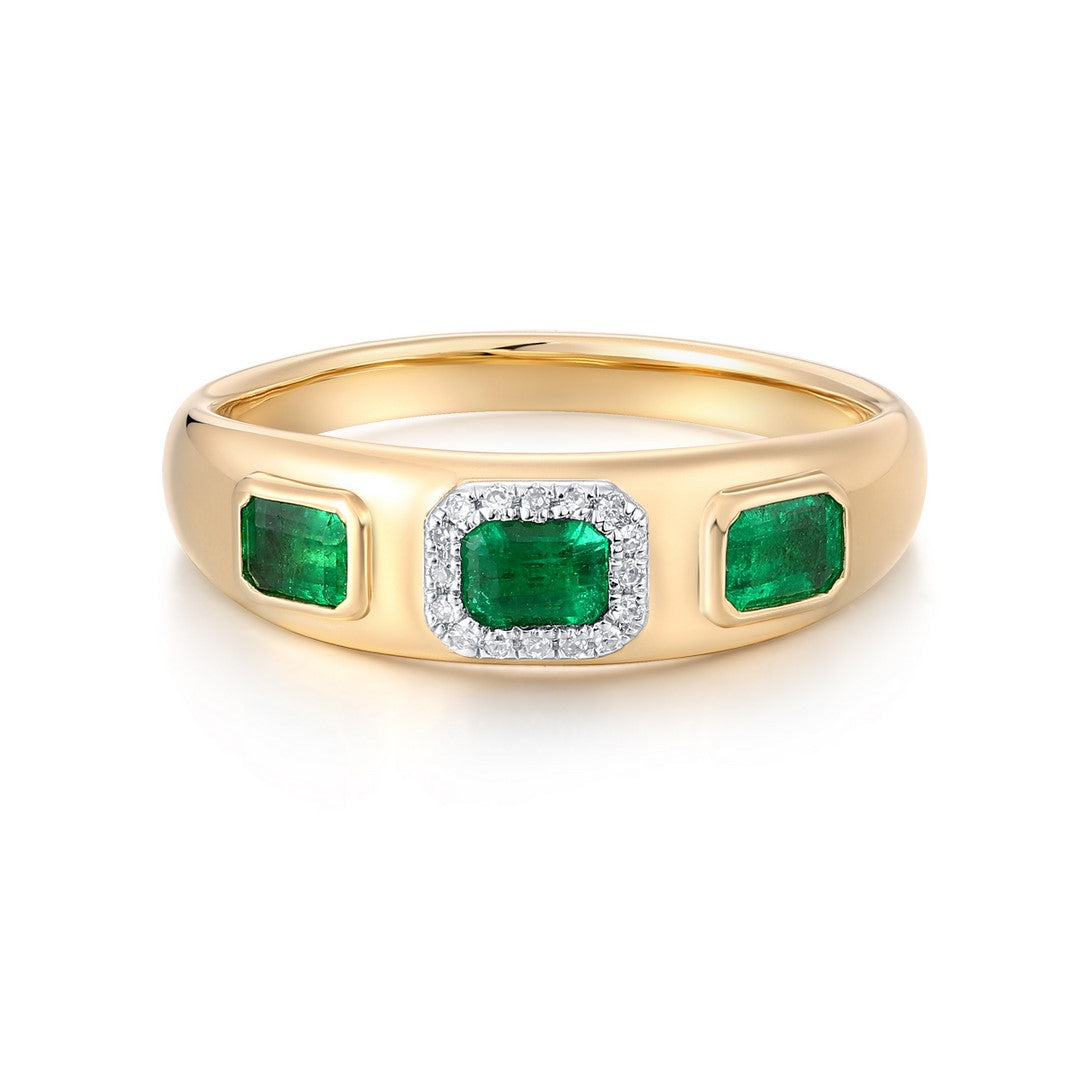14K Yellow Gold Emerald Diamond Ring