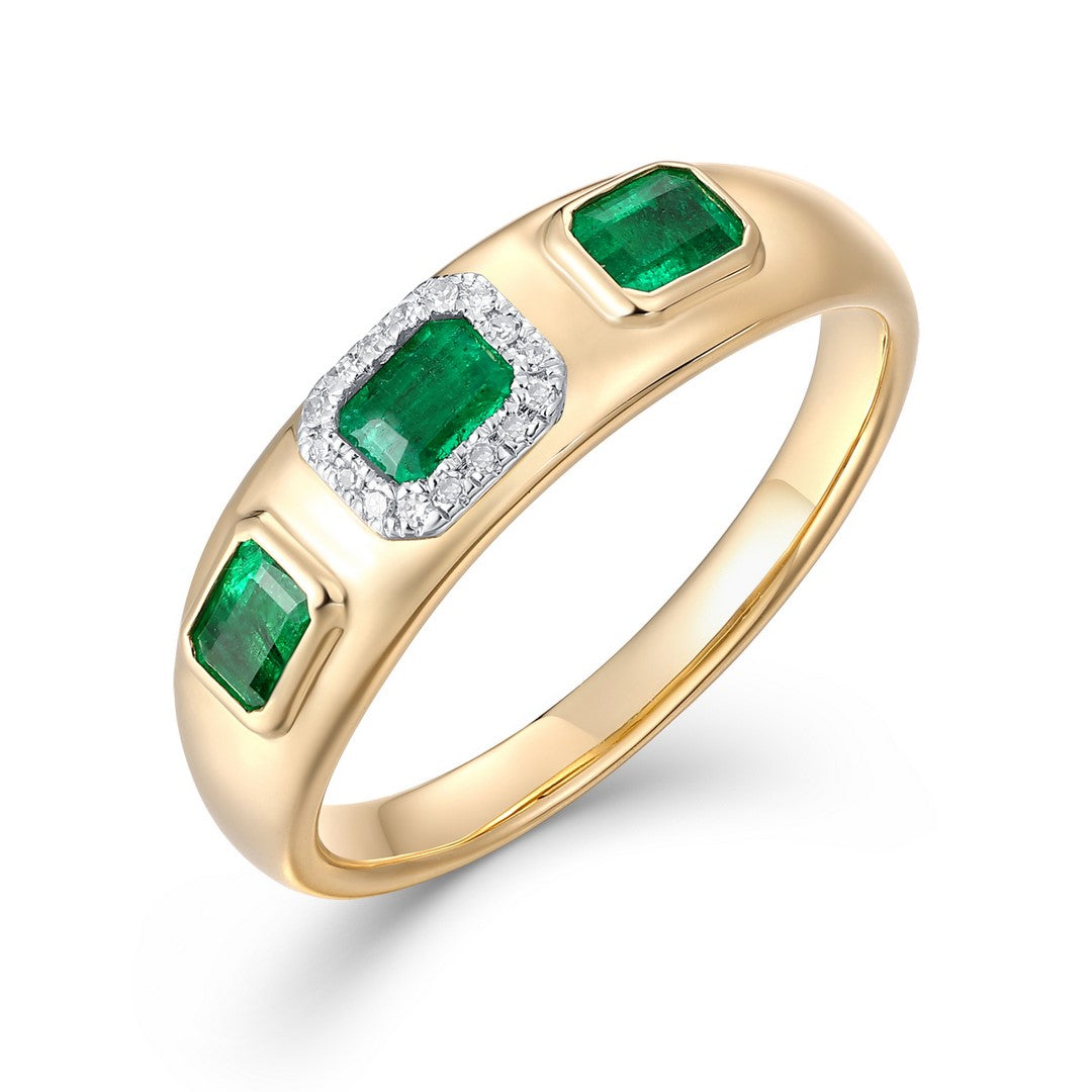 14K Yellow Gold Emerald Diamond Ring