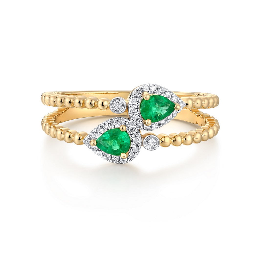 14K Yellow Gold Emerald & Diamond Ring