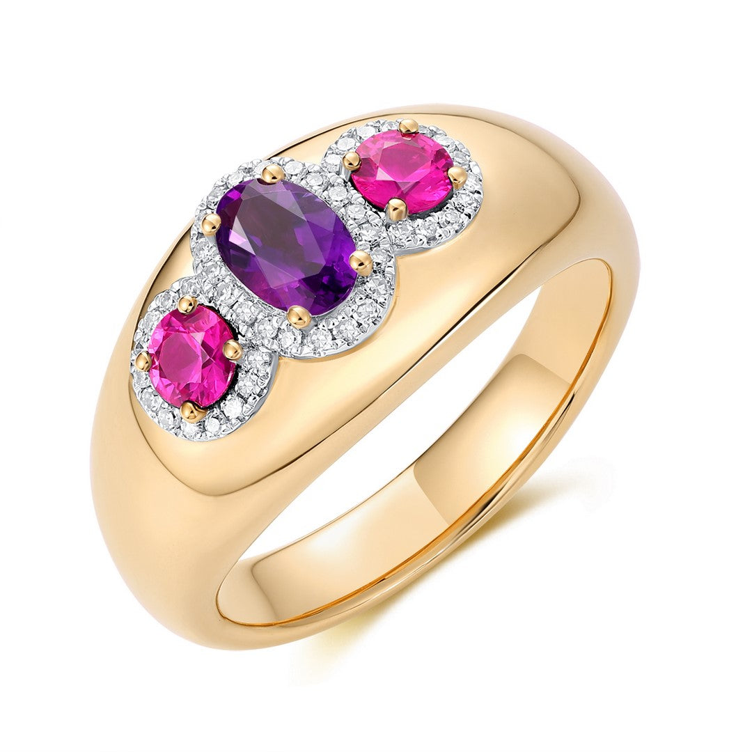 14K Yellow Gold Amethyst Pink Sapphire Band (2.00CT)