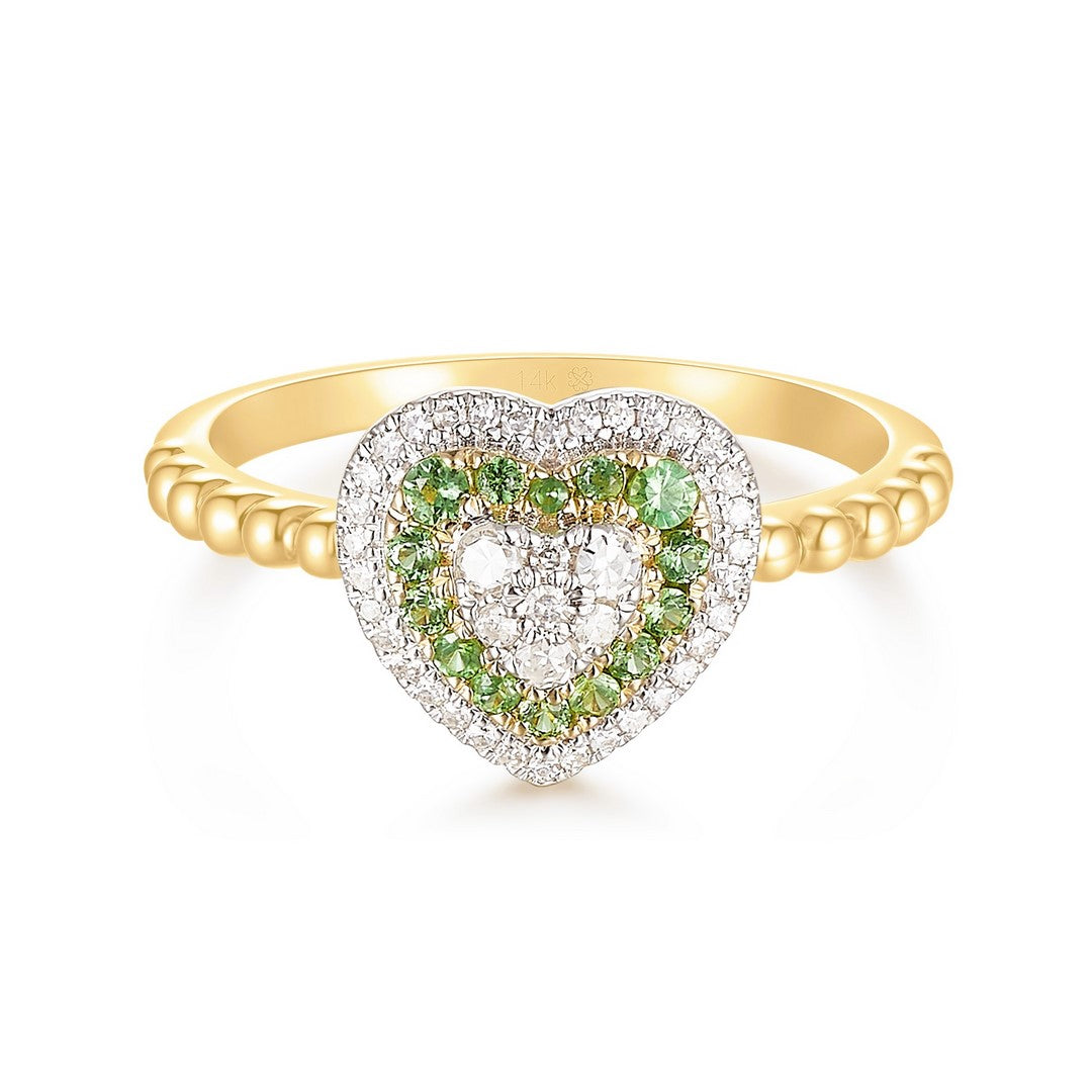 14K Yellow Gold Ruby Heart & Diamond Band (0.25CT Ruby, 0.15CT Diamond)