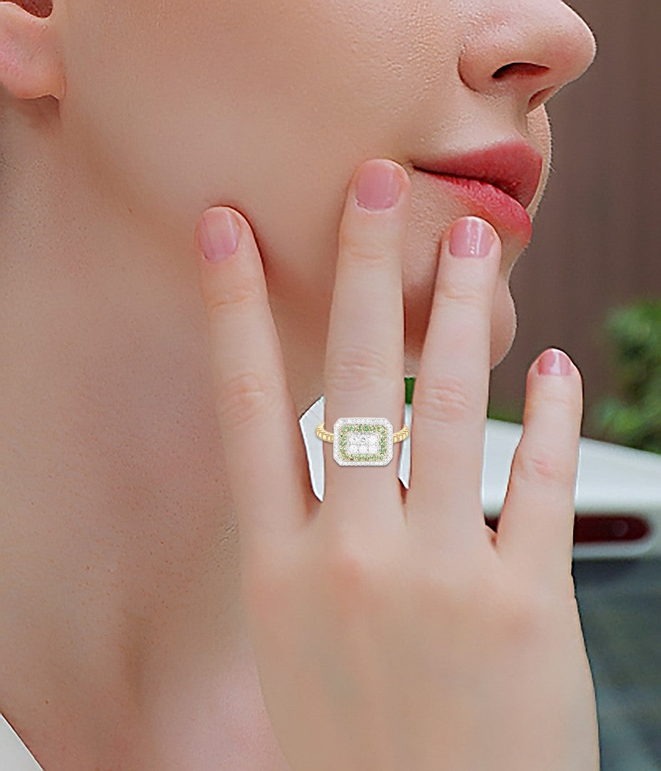 14K Yellow Gold Tsavorite Sapphire Diamond Band (0.50CT Sapphire, 0.30CT Diamond)