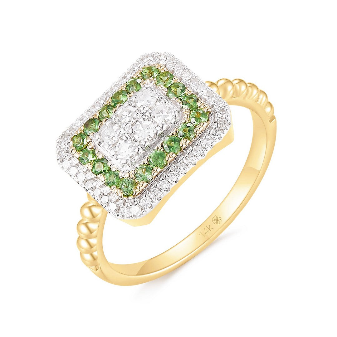 14K Yellow Gold Tsavorite Sapphire Diamond Band (0.50CT Sapphire, 0.30CT Diamond)