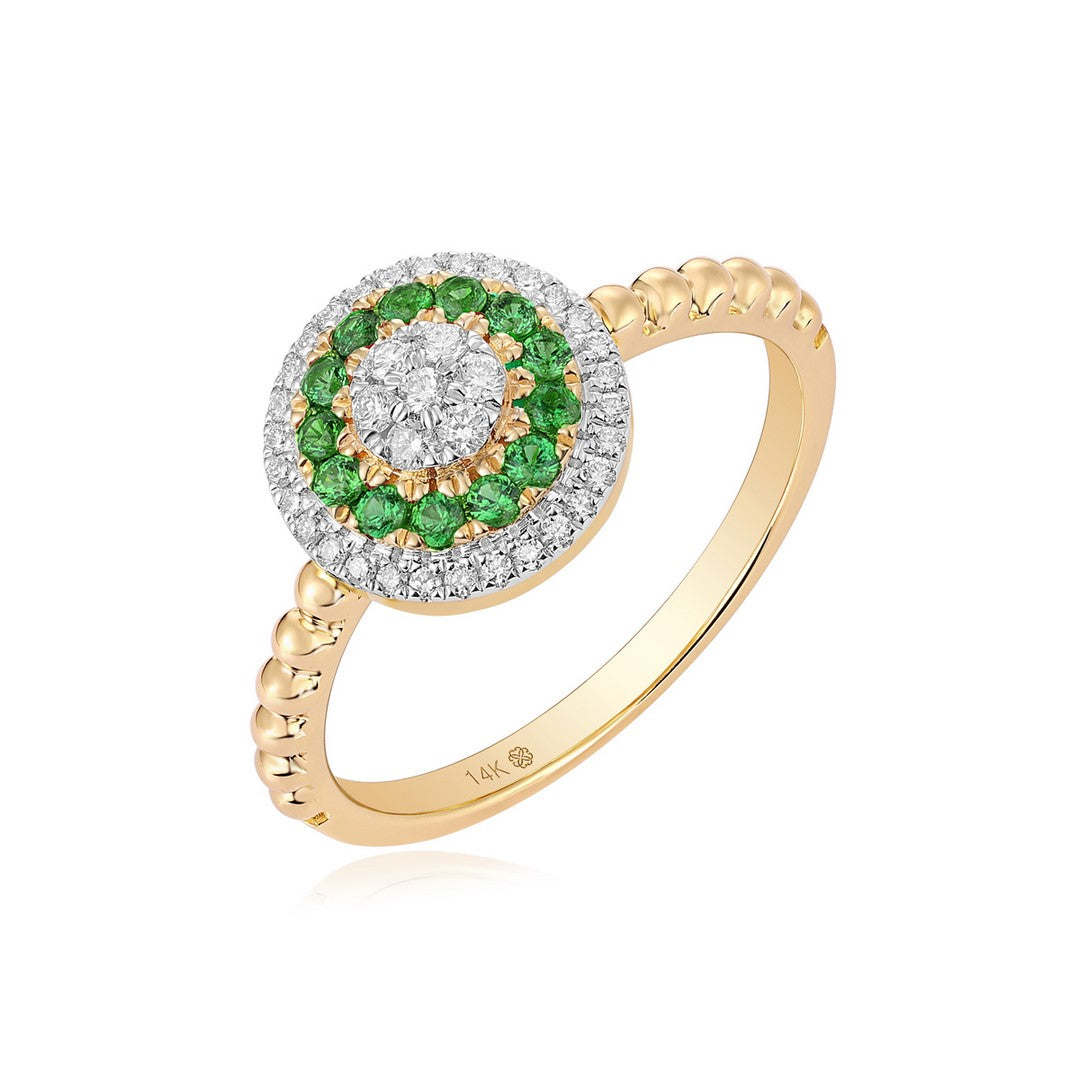 14K Yellow Gold Multi-Stone Cocktail Ring with Rubies, Blue Sapphires, Tsavorite and Diamonds