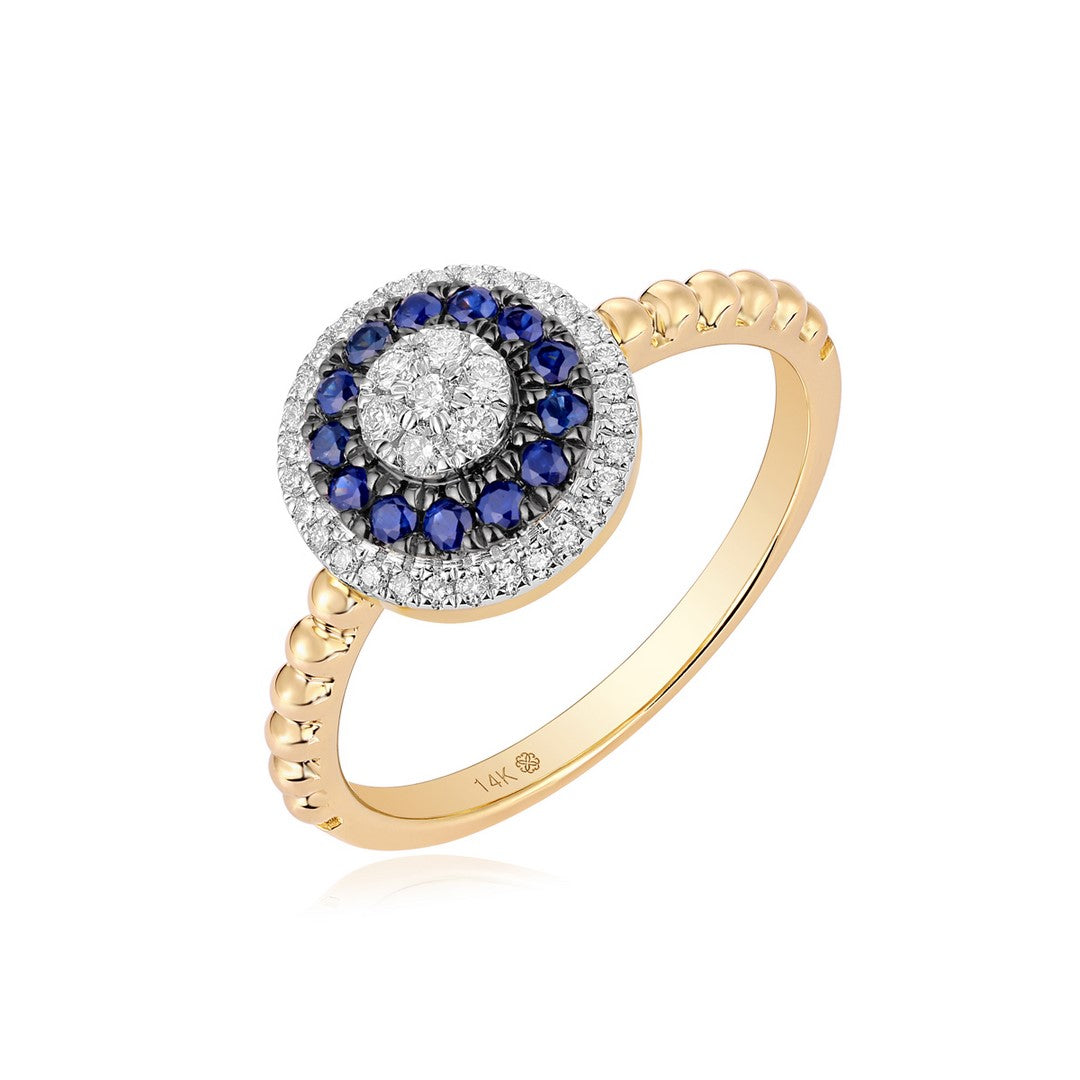 14K Yellow Gold Multi-Stone Cocktail Ring with Rubies, Blue Sapphires, Tsavorite and Diamonds
