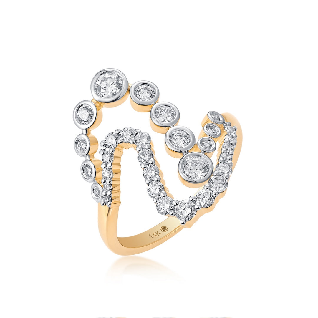 14K Yellow Gold Diamond Ring - 0.90CT with 31 Full Cut Diamonds