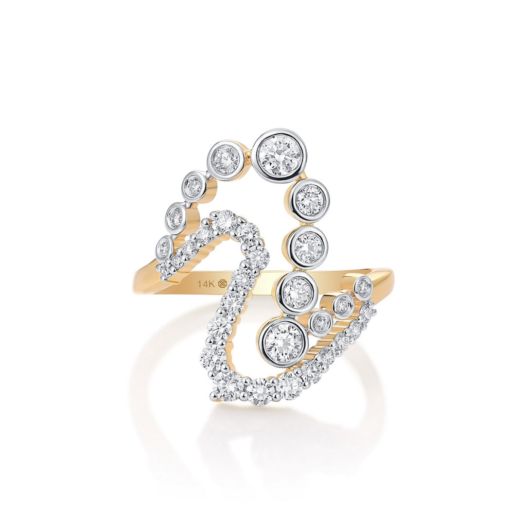 14K Yellow Gold Diamond Ring - 0.90CT with 31 Full Cut Diamonds