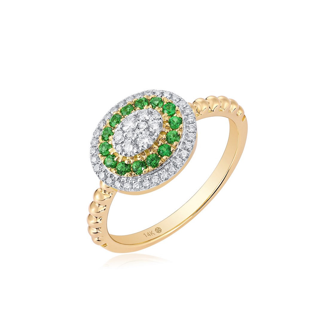 14K Yellow Gold Ruby & Diamond Geometric Ring