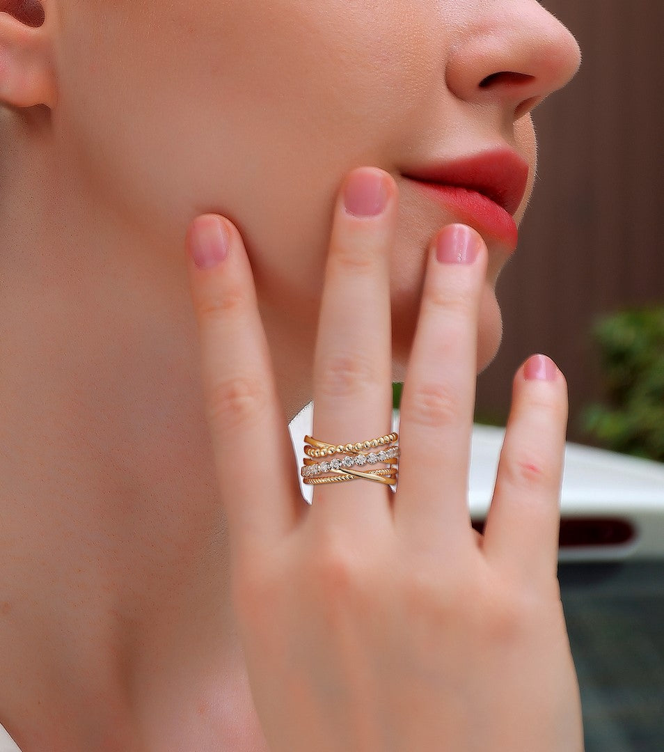 14K Yellow Gold Diamond Ring - Mixed Cut Stone Band