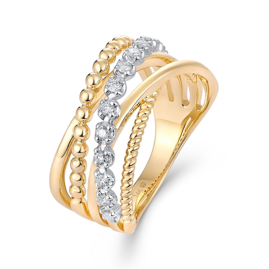 14K Yellow Gold Diamond Ring - Mixed Cut Stone Band