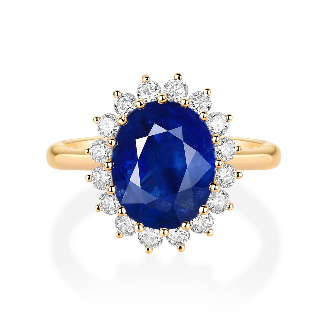 14K Yellow Gold Blue Sapphire Diamond Ring